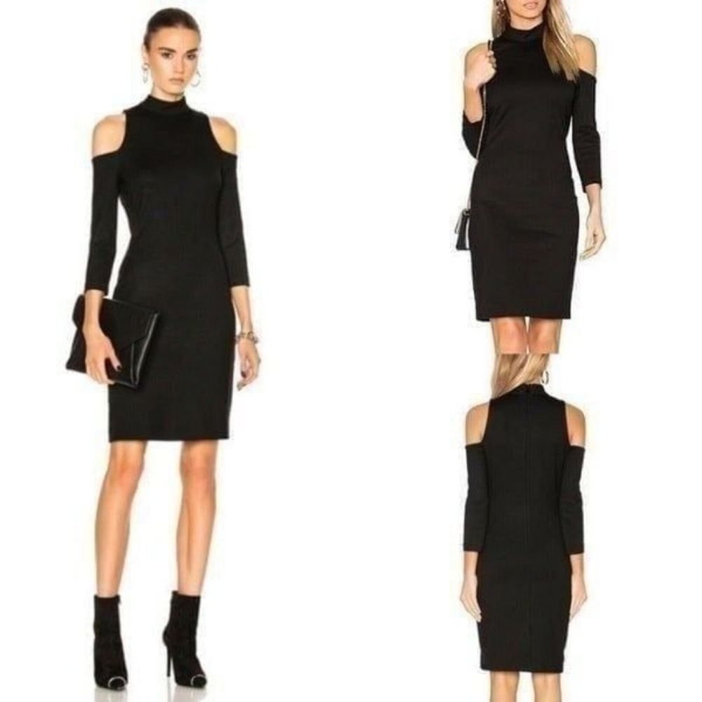 L'agence Nico Cold Shoulder Ponte jersey knee length bodycon Dress Black